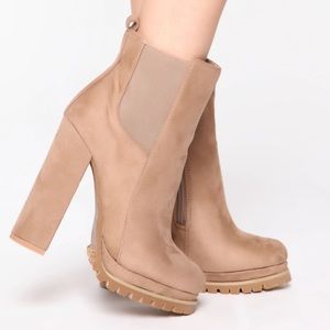 Fashion nova booties; taupe